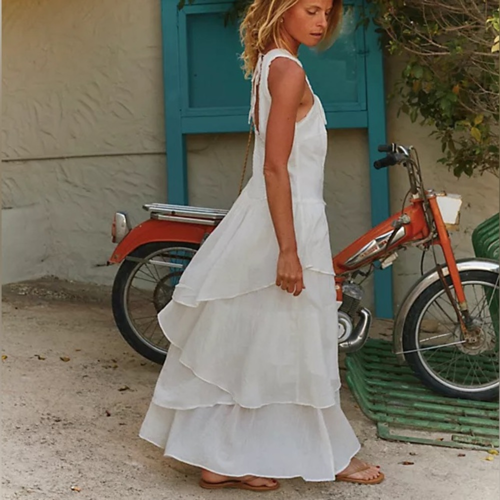Free People White Tiered Midi Dress